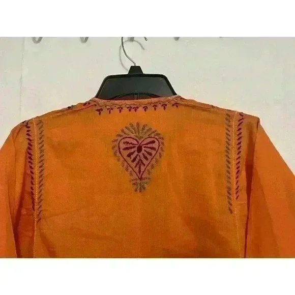 Orange Women Kurti Kurta Ethnic Sz Small Embroidered Tunic Dress Indian 0068 - Picture 7 of 7